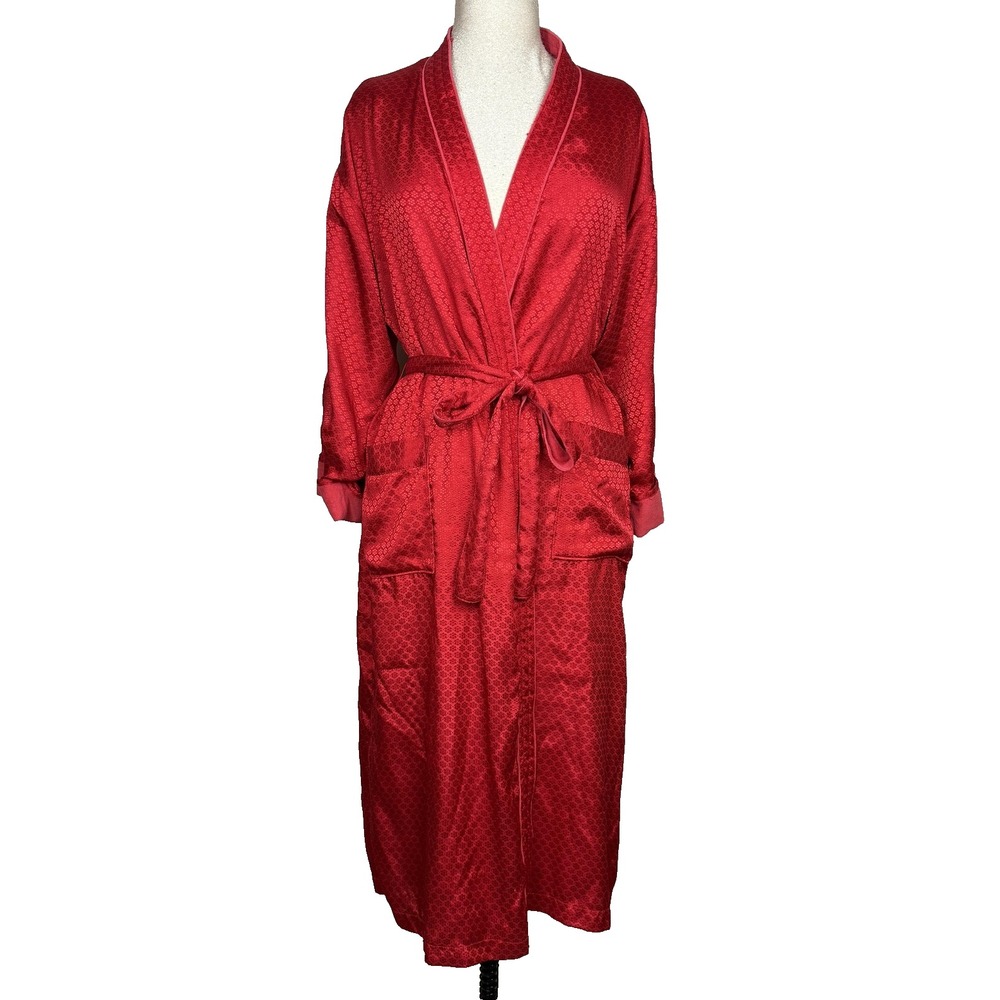 Vtg Victoria's Secret Robe Womens P/S Red Satin Terry Cloth Lined 80s Belted